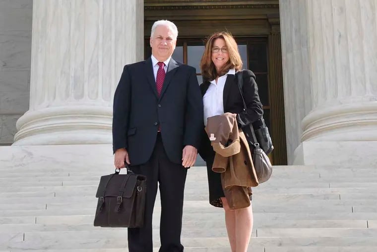 Mark Plaisance, the Louisiana public defender who argued the case, Montgomery v. Lousiana Tuesday at the U.S. Supreme Court, with Marsha Levick, cocounsel on the case and Juvenile Law Center co-founder.  (Marie Yeager photo)