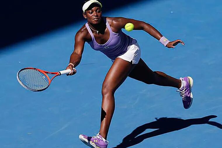 Sloane Stephens of the US rmakes a forehand return to Victoria Azarenka of Belarus during their semifinal match at the Australian Open tennis championship in Melbourne, Australia, Thursday, Jan. 24, 2013. (Andy Wong/AP)