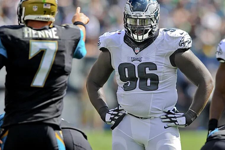 Eagles defensive tackle Bennie Logan waits for Jaguars quarterback Chad Henne to take a snap. (Clem Murray/Staff Photographer)