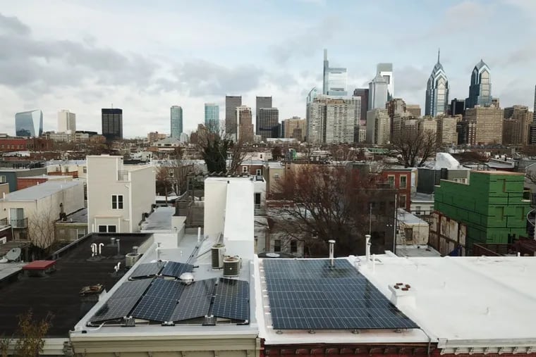 A rooftop solar installation in Philadelphia by Solar States through the city's Solarize Philly program.