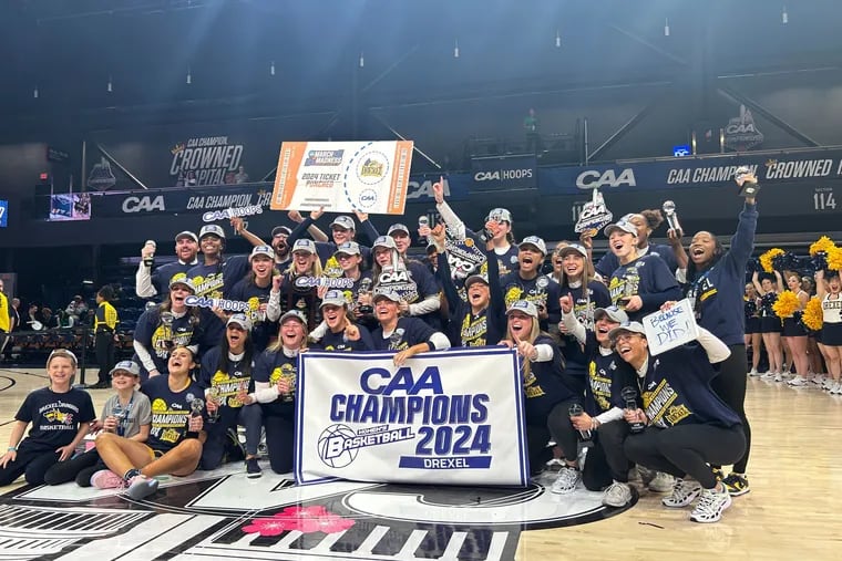 Drexel celebrates the CAA championship and berth into the women's NCAA Tournament.