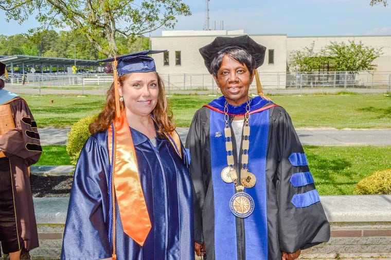 Dr. Barbara Gaba (right) with high honors speaker Paolina Holman at the 2017 commencement, Atlantic Cape Community College.