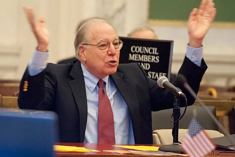 Former Licenses and Inspection commissioner Bennett Levin speaks during a special city council investigative committee hearing on demolition practices.  ( CLEM MURRAY / Staff Photographer )