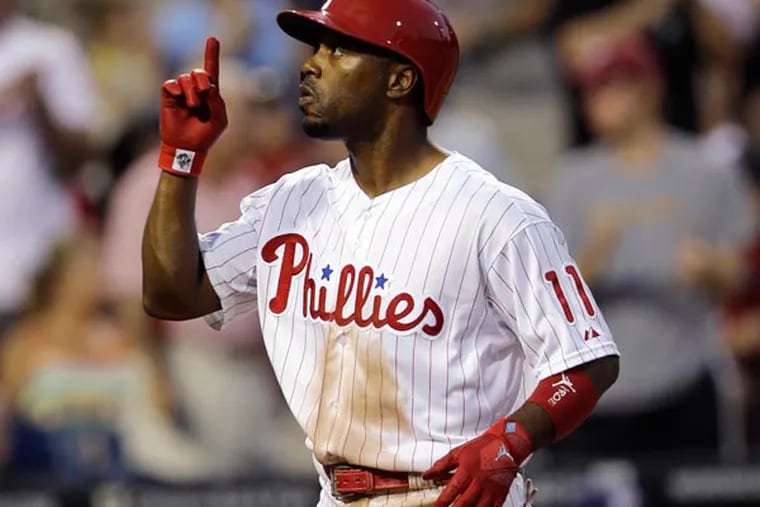Jimmy Rollins in action during a baseball game against the Milwaukee Brewers, Friday, May 31, 2013, in Philadelphia. (Matt Slocum/AP)
