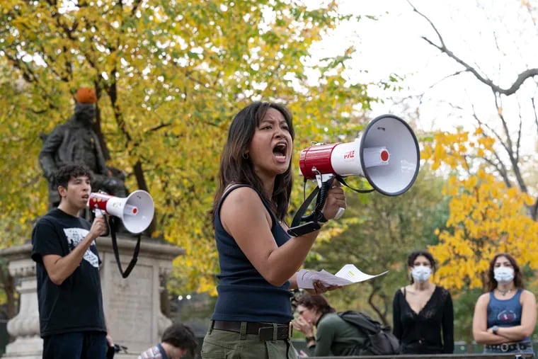Eliana Atienza at a Fossil Free Penn protest on Monday, Oct. 30, 2023, at the University of Pennsylvania campus.