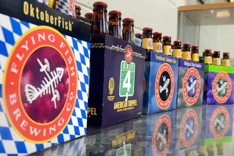 Six-packs on display at Flying Fish Brewery in Cherry Hill. The brewery moved to a larger facility in Somerdale, NJ in 2012.