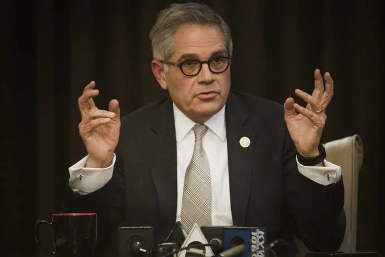 Philadelphia District Attorney Larry Krasner talks about new top staffers during a press conference at the District Attorney&#039;s Office in Center City, Philadelphia. Tuesday, January 9, 2018.
