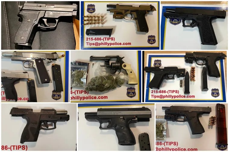Philadelphia Police Capt. Matthew Gillespie, of the 18th District, regularly posts photos on Twitter of guns that police have seized during arrests. Each of the firearms above was recovered in March 2021.