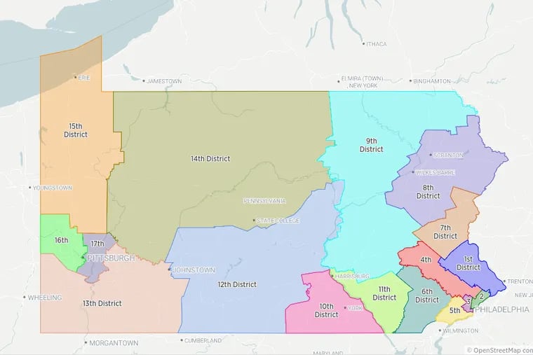 A congressional map proposed by Gov. Tom Wolf.