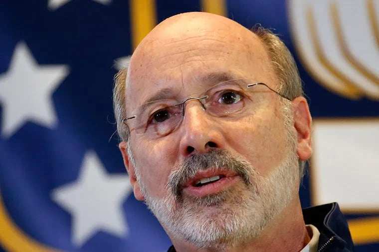 Pennsylvania Democratic gubernatorial candidate Tom Wolf speaks during a rally at the United Steelworkers of America headquarters in downtown Pittsburgh, Monday, Nov. 3, 2014. Wolf is looking to unseat incumbent Republican Governor Tom Corbett in Tuesday's mid-term election. (AP Photo/Gene J. Puskar)