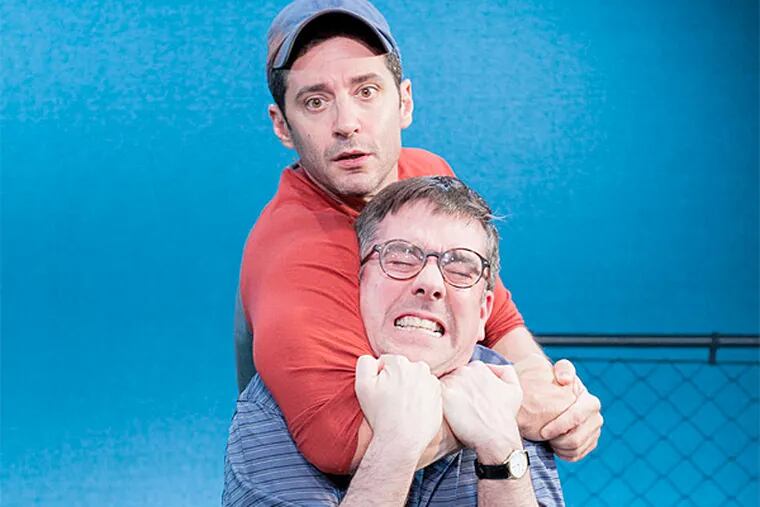 The most dangerous game: Michael Basile (top) and Tony Braithwaite star in Richard Dresser's comedy "Rounding Third" at Ambler's Act II Playhouse.