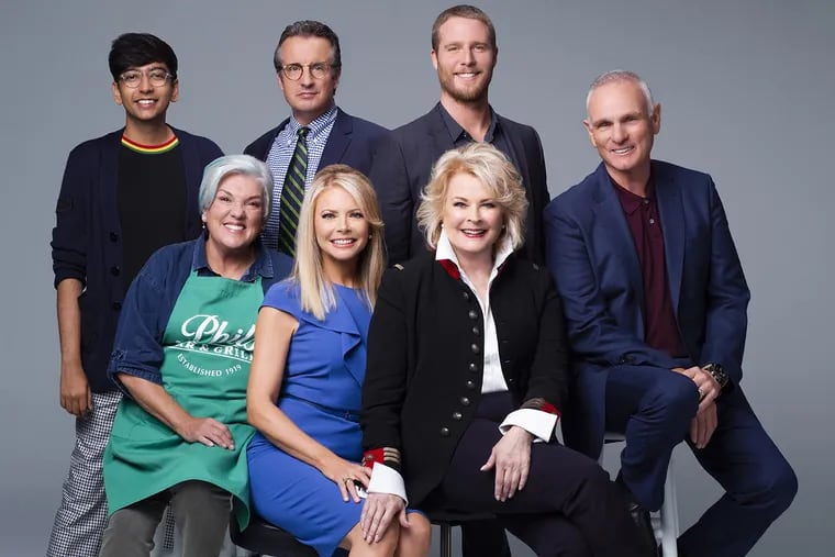 The cast of this fall's revival of "Murphy Brown," premiering Sept. 27 on CBS with (top row, left to right) Top Row, L-R: Nik Dodani,  Grant Shaud, and Jake McDorman and (bottom row) Tyne Daly, Faith Ford, Candice Bergen, and Joe Regalbuto.