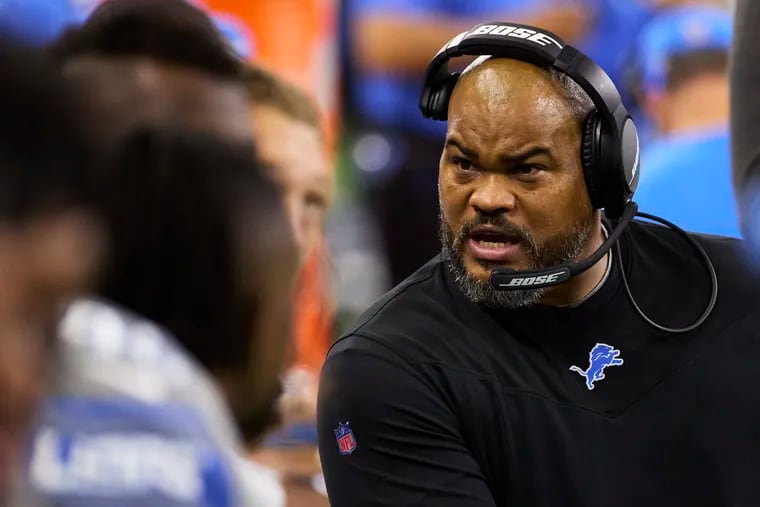 Detroit Lions assistant head coach/running backs coach Duce Staley on the sideline against the Baltimore Ravens in September.