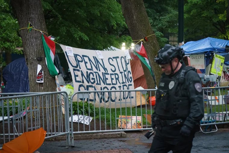 Police at the encampment at the University of Pennsylvania campus on May 10.