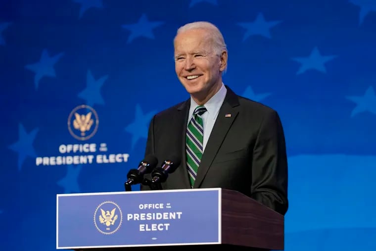 President-elect Joe Biden speaks during an event at The Queen theater on Saturday in Wilmington, Del.