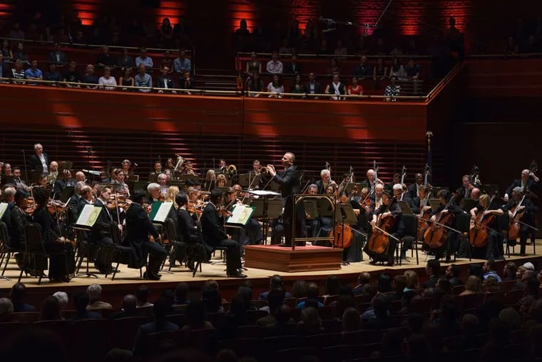Philadelphia Orchestra music director Yannick Nézet-Séguin leading the orchestra in the 2018-19 opening gala in Verizon Hall.
