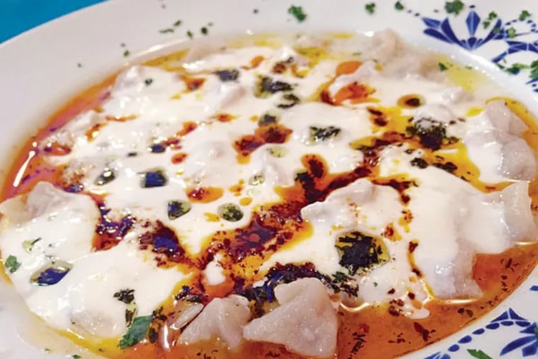 Turkish manti dumplings in yogurt and chili oil from Isot in Queen Village. (Photo by Craig LaBan)