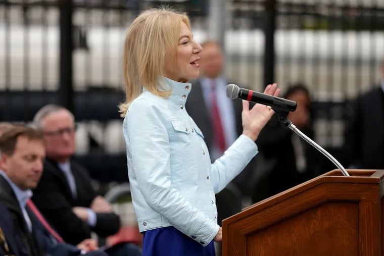 Amy Gutmann, president of the University of Pennsylvania, speaks during an event to announce the Schuylkill River Dredge Project in Philadelphia, PA on May 1, 2019.