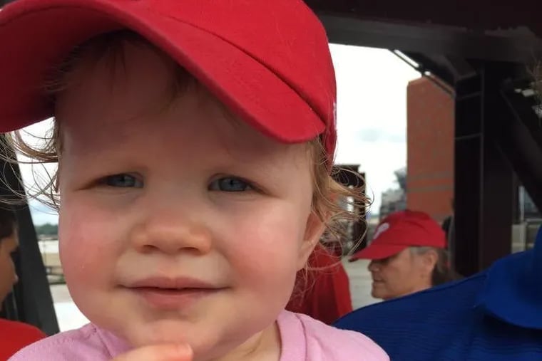 Blair Barbara Henry at her first Phillies game in August 2018. She passed away shortly after her third birthday in 2020. From her father Mike Henry: "She was a big fan of the Phanatic and Bryce Harper. The Phillies made sure to send her a birthday package after she met him at the hospital. She would watch games and yell 'Go, Bryce Harper!'"
