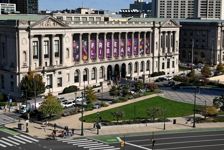 The Philadelphia Parkway Central Library on Logan Square. Individual library branches will have to funnel their communications through Mayor Cherelle L. Parker's office, starting this week.