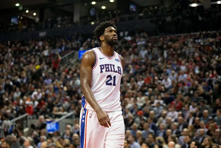 Joel Embiid during the Sixers' loss to Toronto on Monday.