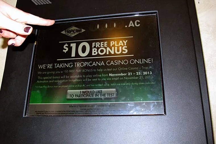 The Tropicana Casino and Resort in Atlantic City NJ is using its player rewards kiosks, including this one shown on Nov. 14, 2013, to register customers interested in participating in a five-day trial period of Internet Gambling in New Jersey beginning Nov. 21. The technology designed to verify that people gambling online in New Jersey are truly within the state’s borders actually may shut some of them out of the action.  (AP Photo/Wayne Parry)