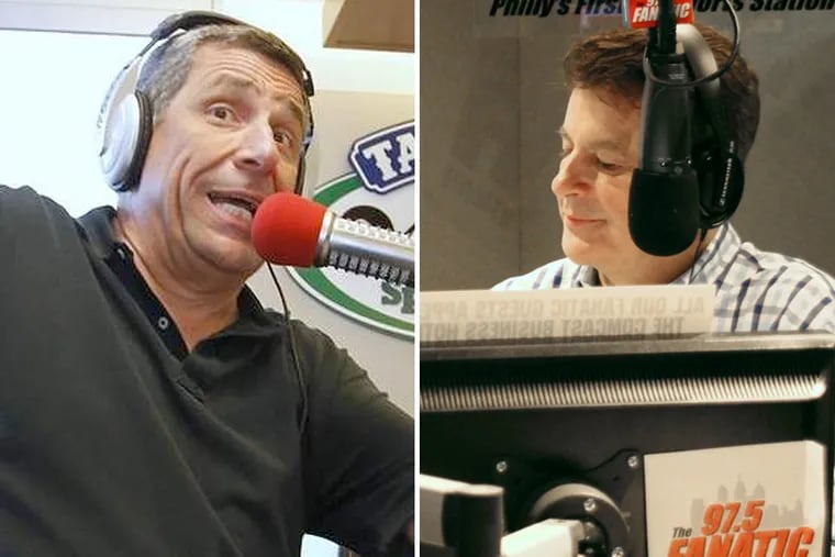 WIP’s Angelo Cataldi (left) and 97.5 The Fanatic’s Mike Missanelli (right) were the best sports talkers in town last spring, at least according to the ratings.