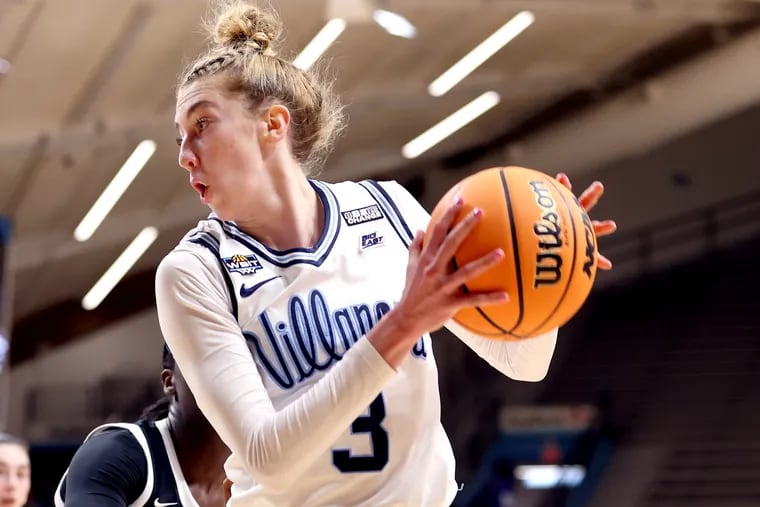 Lucy Olsen of Villanova in action against Virginia Commonwealth in a first round WBIT game on March 21, 2024 at the Finneran Pavilion at Villanova University.