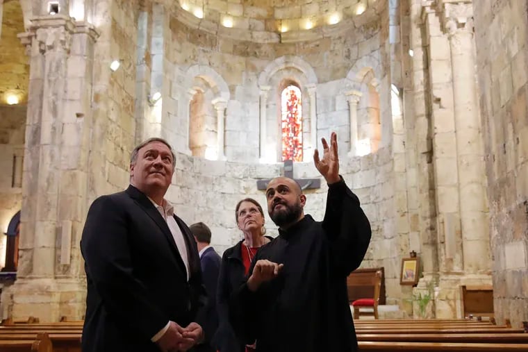 U.S. Secretary of State Mike Pompeo and his wife Susan visit a church at Byblos, Lebanon, Saturday, March 23, 2019.
