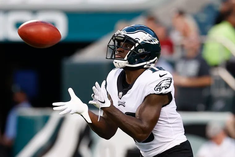 Eagles wide receiver Jalen Reagor about to field a kickoff during a preseason game Aug. 19.