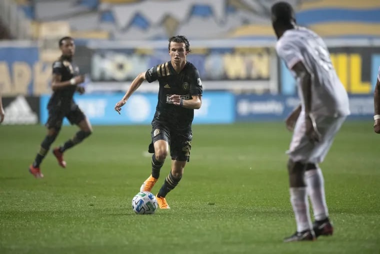 Brenden Aaronson on the ball during the Union's 3-0 win over Inter Miami at Subaru Park.