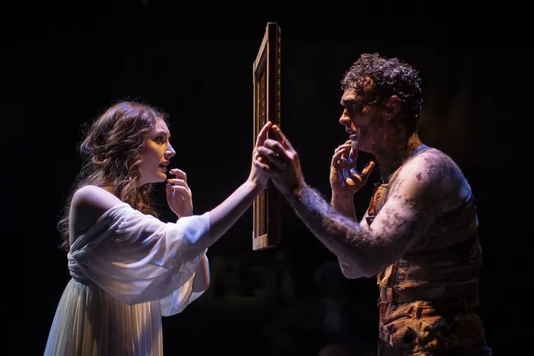 Cordelia Dewdney and Keith D. Gallagher in Lookingglass Theatre Company's production of Mary Shelley's Frankenstein, at McCarter Theatre Center in Princeton through Nov. 3.