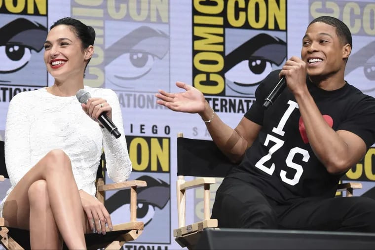 Gal Gadot, left, and Ray Fisher attend the Warner Bros. “Justice League”; panel on day three of Comic-Con International on Saturday, July 22, 2017, in San Diego.