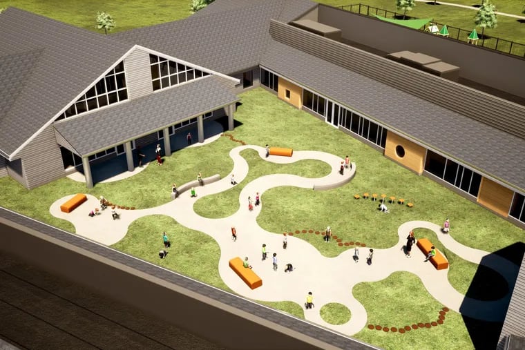 A rendering of an early childhood learning center, which can serve 150 kids and will be financed by the Milton Hershey School. A court on Friday approved the construction and operation of six centers around Pennsylvania.