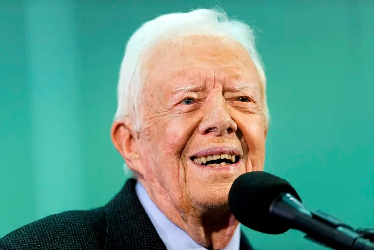 Former President Jimmy Carter listens to a question submitted by a student during an annual Carter Town Hall held at Emory University in Atlanta in September.