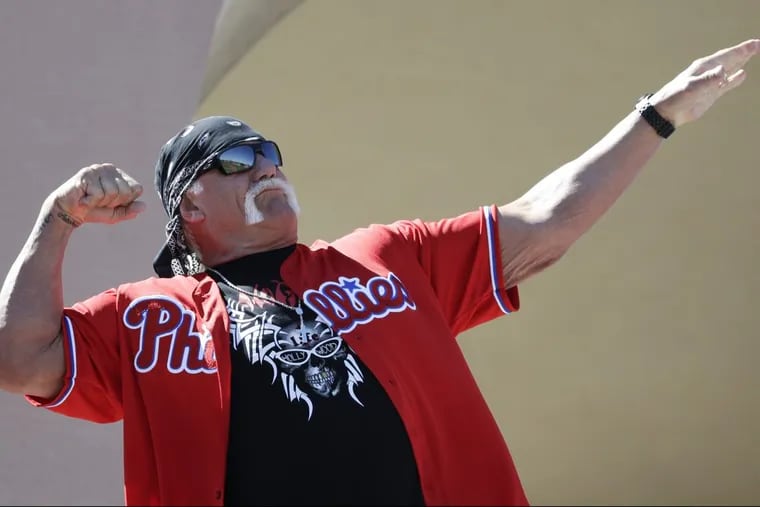 Wrestler Hulk Hogan poses during a spring training game between the Phillies and the Pittsburgh Pirates on Friday, March 9, 2018 at Spectrum Field in Clearwater, FL.