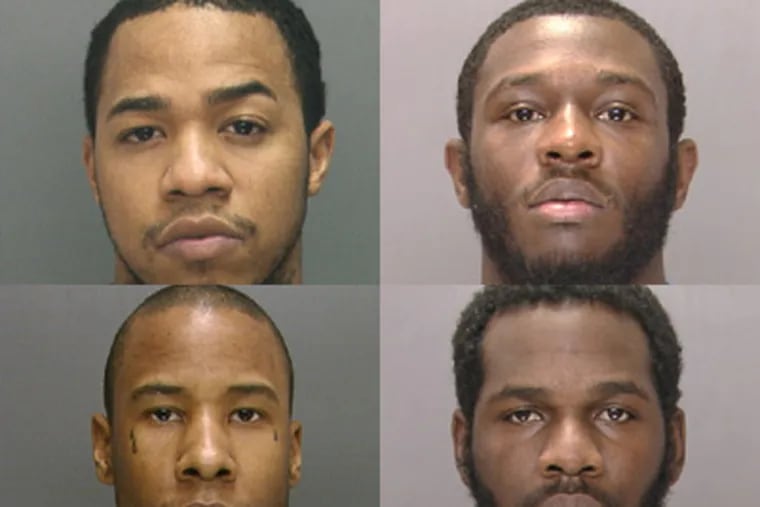 From left to right, starting at top: Manuel Duran, Joshua Hines, John Bowie, and Raheem Brown.  They are charged in almost two dozen crimes involving almost 50 victims.