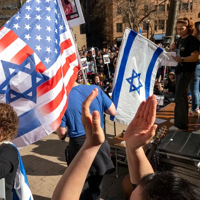 Supporters of Israel rally in Rittenhouse Square in March.