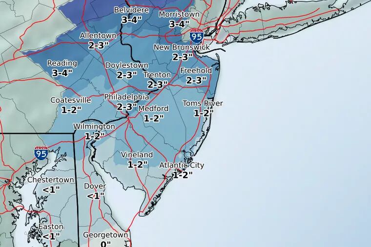 The National Weather Service issued this snow projection map Tuesday morning.