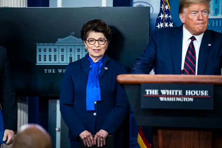 Small Business Administration administrator Jovita Carranza attends a White House news conference on April 2, 2020.