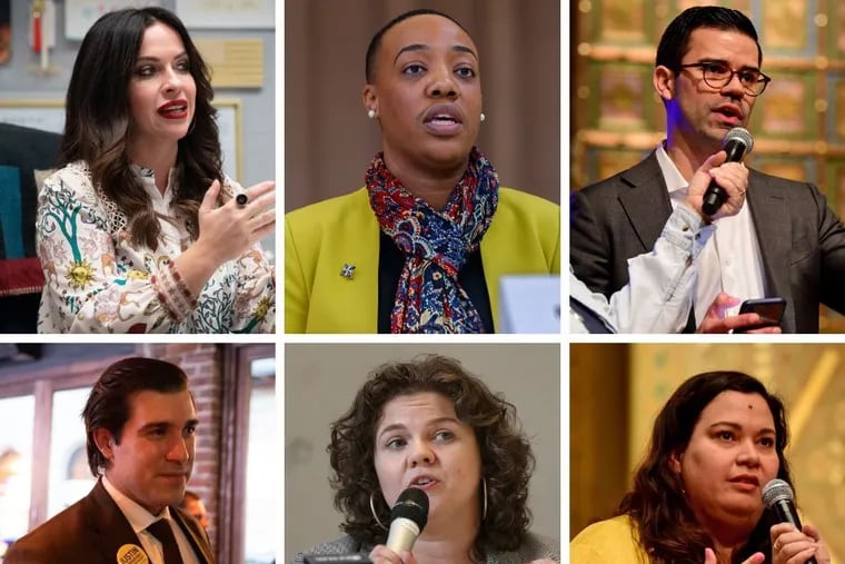 (Clockwise from top left): Irina Goldstein, Malika Rahman, Adrian Rivera Reyes, Justin DiBerardinis, Jen Devor, and Erika Almiron ran for office for the first time in the 2019 primary.