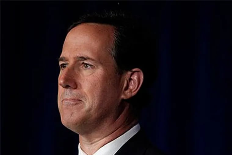 In this March 31, 2012 file photo, Republican presidential candidate, former Pennsylvania Sen. Rick Santorum pauses while speaking at the Faith and Freedom Coalition Presidential Kick-Off in Pewaukee, Wis. Santorum is suspending his campaign for the GOP presidential nomination, clearing a path for Mitt Romney to become the nominee. (AP Photo / Jae C. Hong, File)