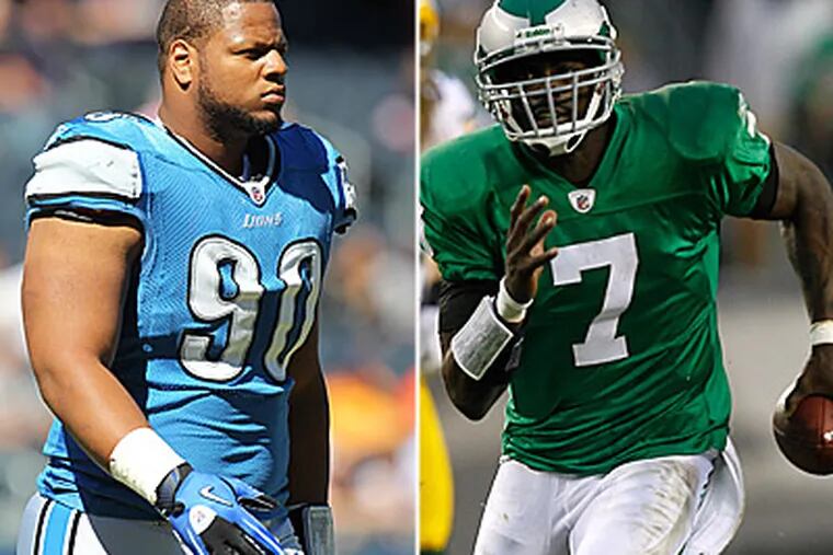 Will the Eagles be able to stop Lions rookie Ndomukong Suh from pressuring Michael Vick? (AP Photos)