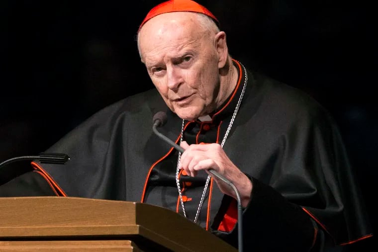 Cardinal Theodore McCarrick speaks during a memorial service in South Bend, Ind., in March 2015.