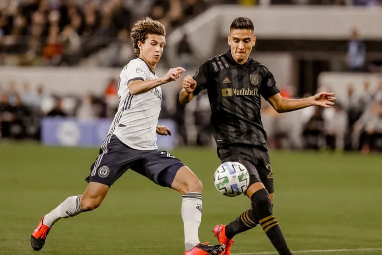 Brenden Aaronson (left) scored one of the Union's goals in Sunday night's crazy 3-3 tie at Los Angeles FC.