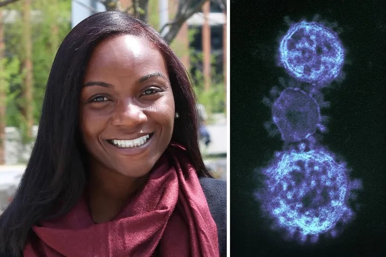 Kizzmekia Corbett, a National Institutes of Health immunologist, is being honored by the Franklin Institute for her work on the COVID-19 vaccines, which began with research on another coronavirus, right, that causes a disease called MERS.