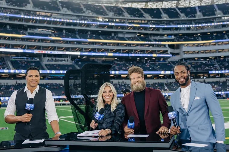 "Thursday Night Football's" studio crew (from left to right) features Tony Gonzalez, Charissa Thompson, Ryan Fitzpatrick, and Richard Sherman.
