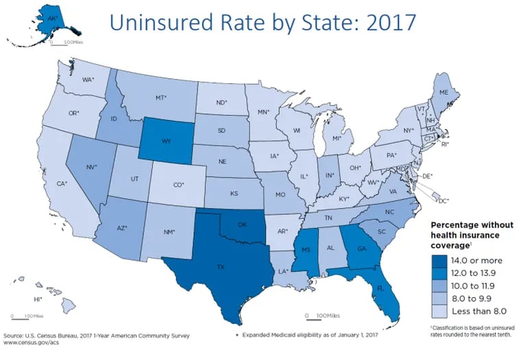 The uninsured rate in New Jersey and Pennsylvania remained steady in 2017, according to new Census data released Sept. 12, 2017.