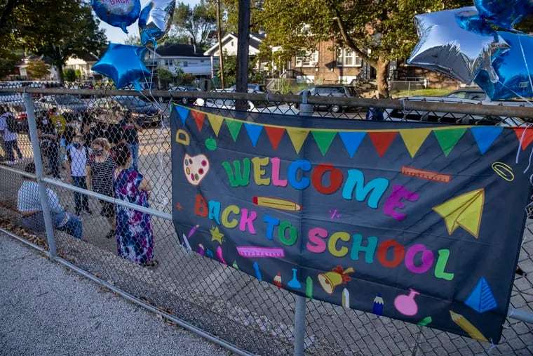 A "Welcome Back to School" sign on Tuesday, September 7, 2021.