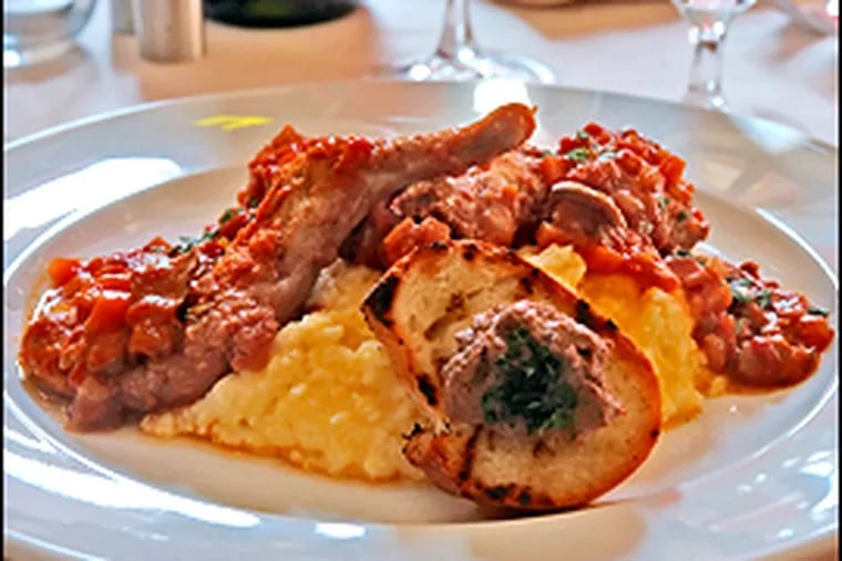 Update on a classic: Rabbit cacciatore with mascarpone polenta and crostini.                                      (John Costello/Inquirer)